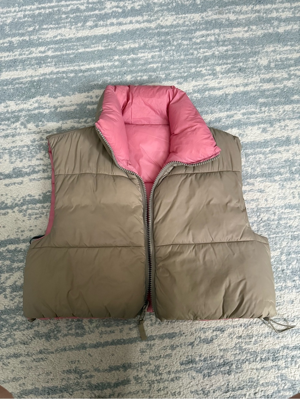 Zara Reversible Puffer Vest - Pink & Taupe
